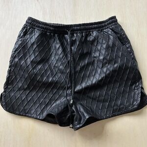 J.Crew Shorts Womens Large Black Quilted Faux Leather Sweat Lounge Drawstring